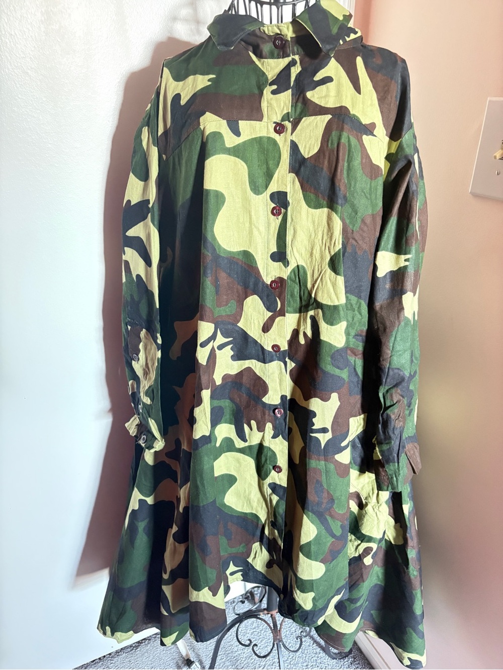 100% Cotton Camouflage Asymmetrical Shirtdress